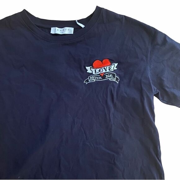 Sandro Paris Love Never Dies Graphic Embroidered Tee Shirt Size Small - Picture 4 of 5